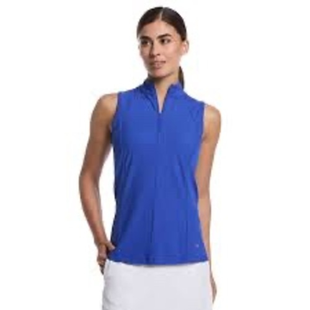 Callaway Womens Opti-Dri Sleeveless Quarter Zip Golf Polo Blue Large
